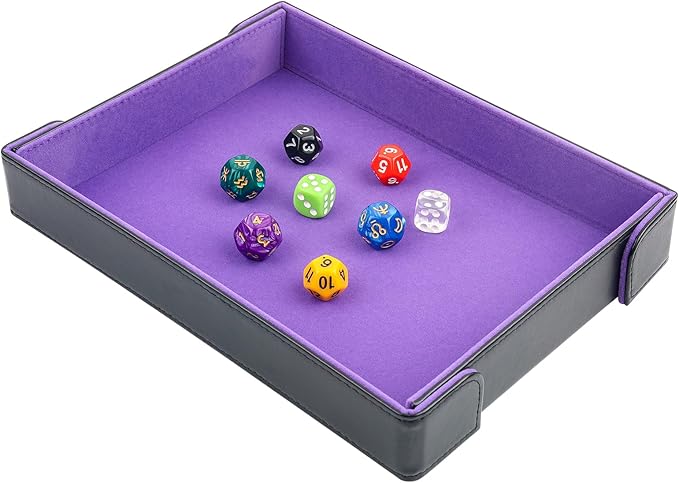 PU Leather Dice Tray Magnetic Folding Dice Rolling Mat with Purple Felt Lining for Dice Games Portable Tabletop Board Games Tray