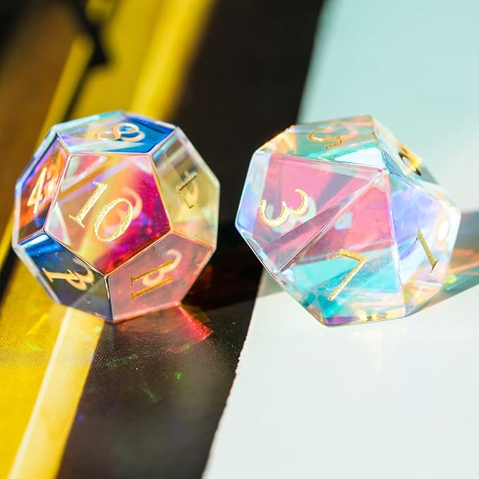 UDIXI Prism Glass RPG Dice Set 7PCS Rainbow Glass DND Dice Set with Gift Box for Dungeons and Dragons D&D Tabletop Games