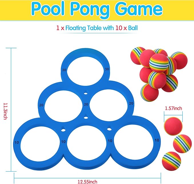 Hiboom Pool Game with Score, Combo Foam Pool Floats with 10 Colorful Tossing Balls, Toss Game Swimming Party Toys Accessories for Family Par, Dive Rings(Triangle)