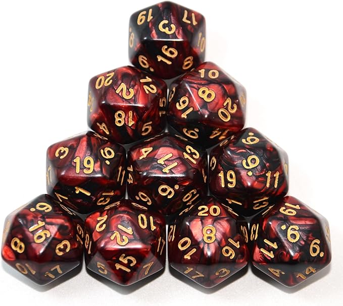 SmartDealsPro 10-Pack 20 Sided Dice D20 Polyhedral Dice for DND RPG MTG Table Game (Black-Red)