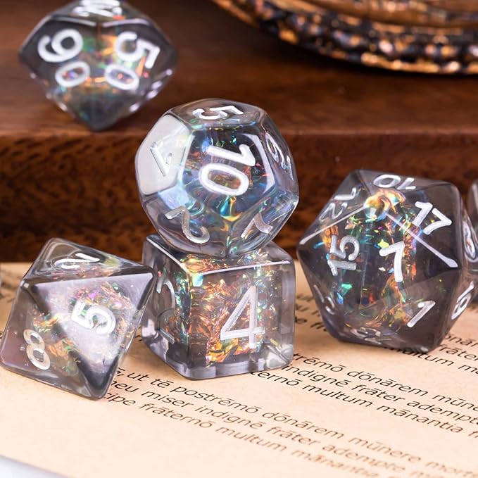 UDIXI Polyhedral Dice Set D&D, 7PCS Grey DND Dice Filled with Laser Paper for Dungeons and Dragons Role Playing Game Pathfinder
