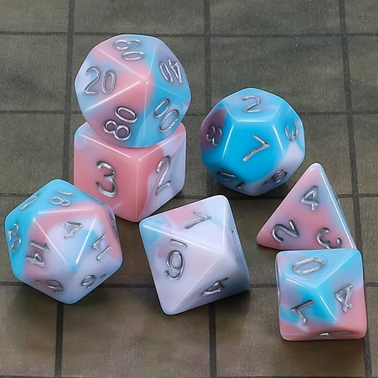 CiaraQ DND Polyhedral Dice Set for Dungeons and Dragons RPG MTG Role Playing Table Games-with 1 Dice Pouch (Blue+Pink+White)