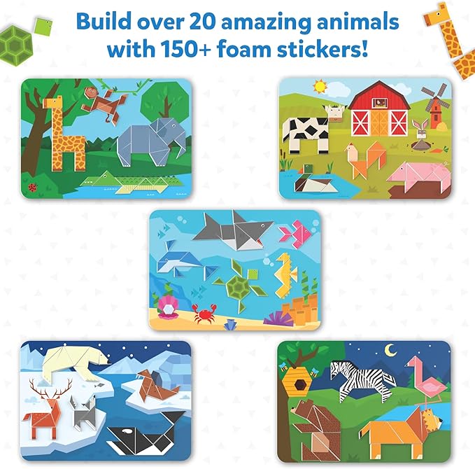 Skillmatics Tangram Sticker Puzzles - Educational Art & Craft Activity with 150+ Foam Tangram Stickers, Creative Toys & Games for Boys & Girls Ages 4, 5, 6, 7