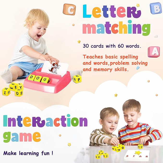 Educational Toys for 3 4 5 Year Old Boys Girls, Matching Letter Game Preschool Learning Activities for Kids Ages 3-8 Years Christmas Birthday Gifts for 3-6 Years Old Learning Toys for Toddlers