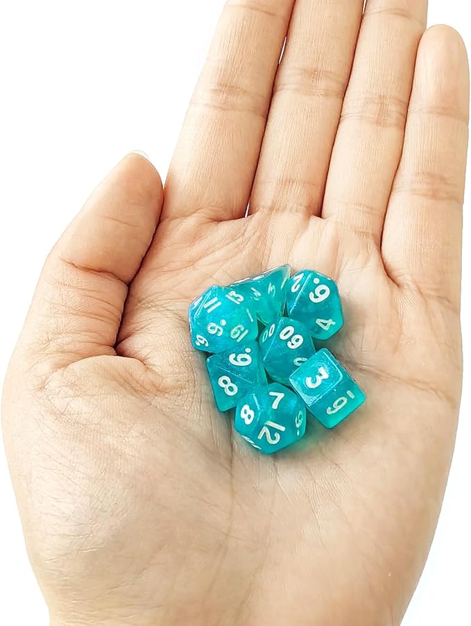 Moonstone 10mm Mini DND Dice Set for MTG RPG Dungeons and Dragons Role Playing Game, Moonstone Light Blue Color