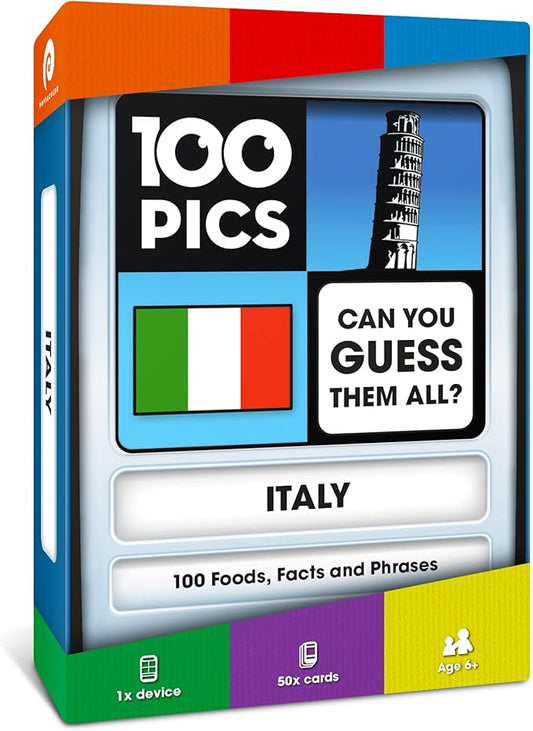 100 PICS Italy Game | Kids Games | Card Games & Fun Travel Games | Learning Resources | Card Games for Adults and Kids | Family Games | Flash Cards | Kids Travel | Ages 6+
