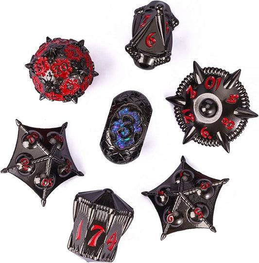 UDIXI Metal DND Dice Set, 7PCS Polyhedral D&D Dice Set Dragon d and d Dice for Dungeons and Dragons Role Playing Games and Other Tabletop Game (Black Red)