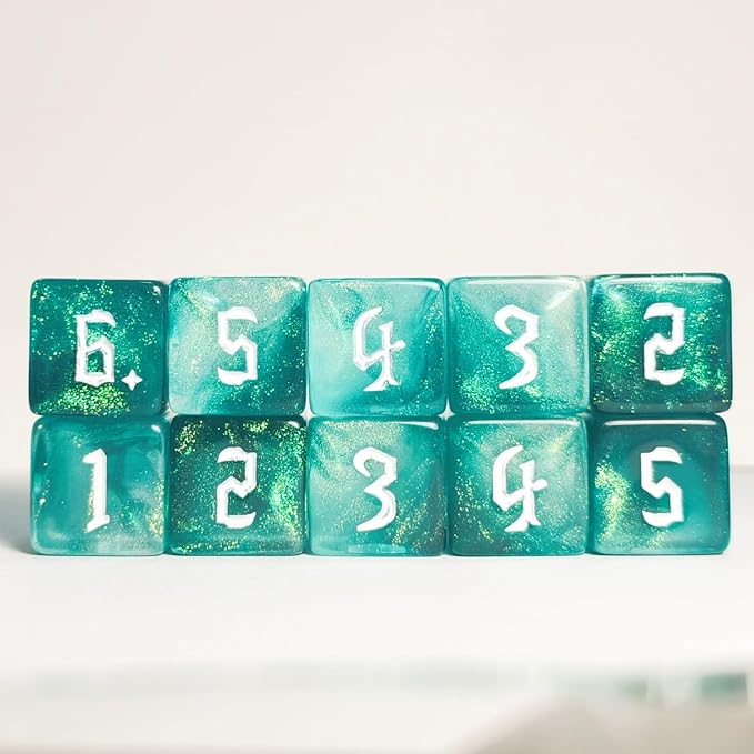 10 PC D6 dice 16mm Acrylic Dice Set for RPG MTG DND Dice Table Games and Board Games (Cyan)