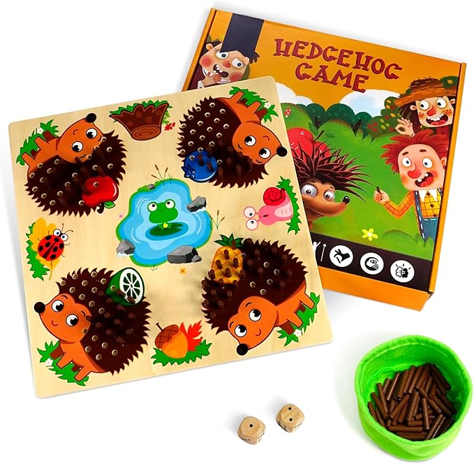 Hedgehog Game Montessori Toys for 3+ Year Old Toddlers,Baby Fine Motor Skill Wooden Toys,Early Education Counting Matching Game Toys,Hedgehog Board Game for Kids Birthday