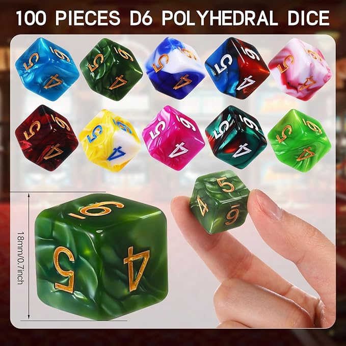 Skylety 100 Pieces Polyhedral Dice Set with Black Pouch Polyhedral Dice Compatible with RPG MTG Table Games Multi Colored Assortment (6 Sided)