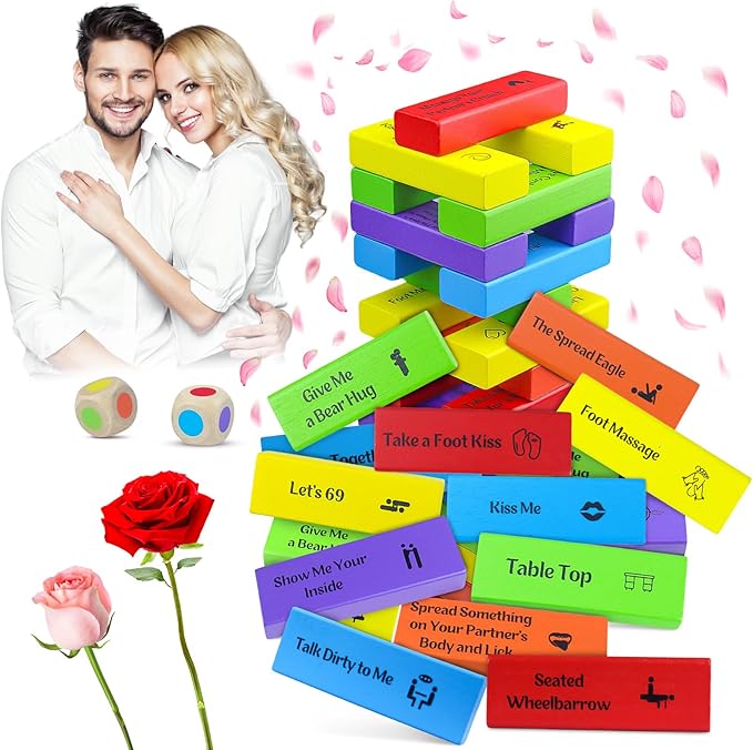 48Pcs Super Naughty Block Tower Game, Lust Tower, Date Night Ideas, Valentine Tumbling Tower Stacking Blocks Game, Couples Games, Valentines Day Gifts for Him, Funny Challenges