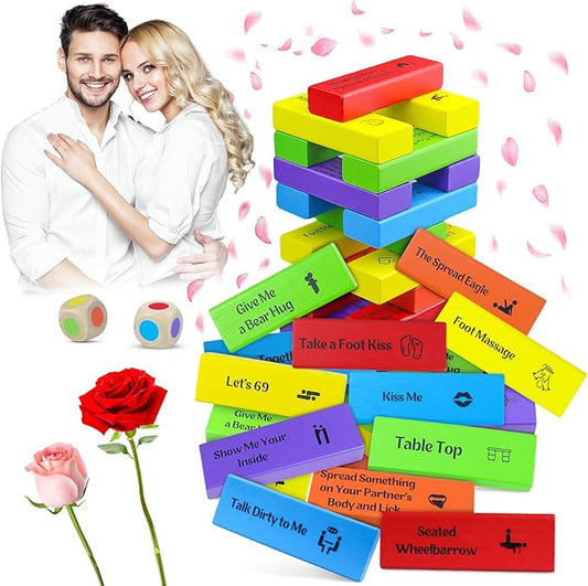 48Pcs Super Naughty Block Tower Game, Lust Tower, Date Night Ideas, Valentine Tumbling Tower Stacking Blocks Game, Couples Games, Valentines Day Gifts for Him, Funny Challenges