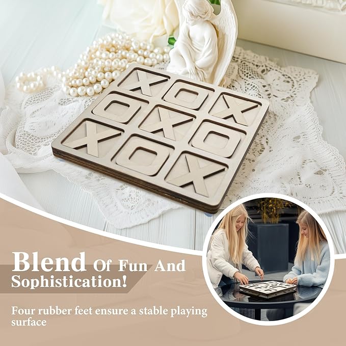 JEVERGN 8.66 Inches Tic Tac Toe Game with Stand, Wooden Tic Tac Toe Board Game Decor, Rustic Coffee Table Game, Two Ways to Play