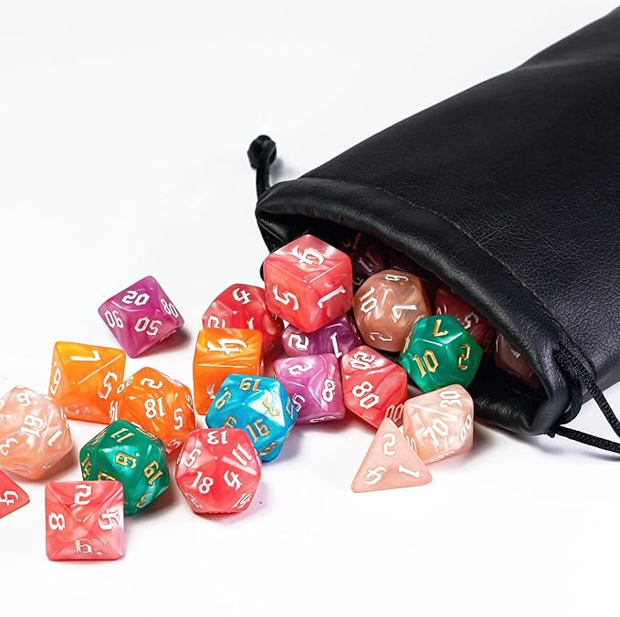 6 Sets DND Dice Polyhedral Dice Set (42pcs) with 1 Large Leather Bag, D&D Dice Set for Dungeons and Dragons, RPG Table Games. (6 Sets Sickle Font Pearl Patte)