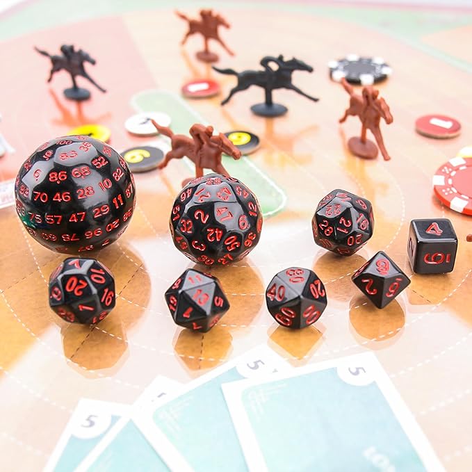 Coyeekn DND Dice 15 Pieces Polyhedral Dice D3-D100 with Dice Bag for Role Playing Table Games (Black & Red)