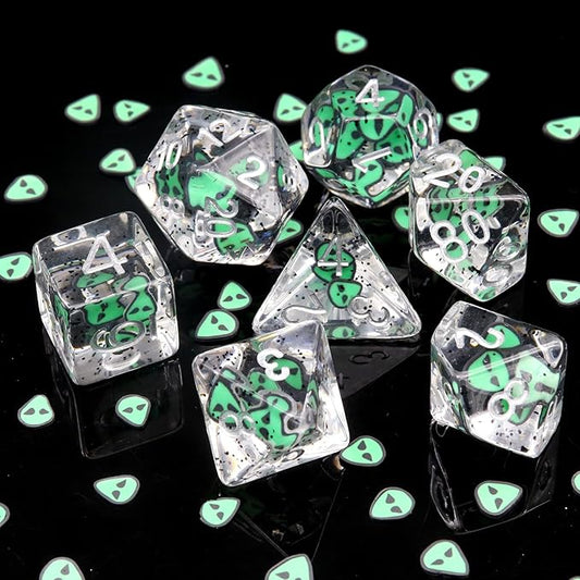 Haxtec Green DND Dice Set 7PCS Filled Resin Polyhedral Halloween D&D Dice with Ghost Inclusions Role Playing Dice for Dungeons and Dragons TTRPG