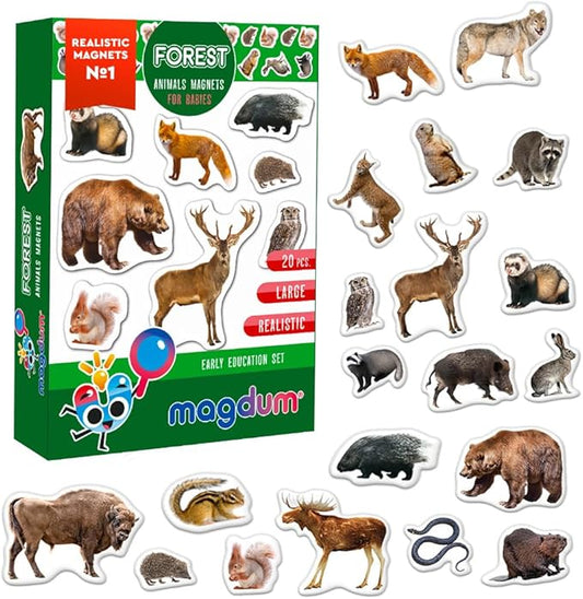 20 Fridge Magnets for Toddlers - Forest Photo Kids Magnets for Fridge - Toddler Magnets for Refrigerator - Magnetic Animals - Fridge Magnets for Kids - Animal Magnets - Toddler Fridge Magnets