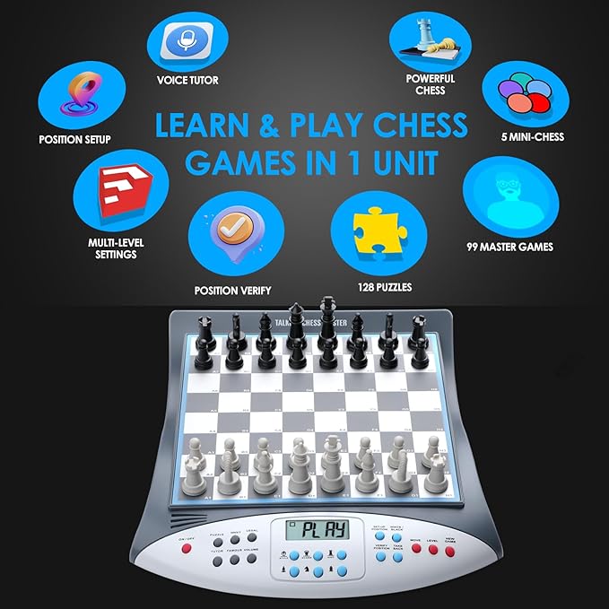 Electronic Chess Set with Voice Teaching System, Magnetic Computer Chess Game, Great Partner for Beginners & Improving Players, Electronic Chess Board Grows Your Chess Skills