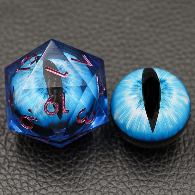 Dungeons and Dragons DND Dice D20, Moving Eyeball Liquid Core Dice Set D&D 33MM Oversized D20 Single Sharp Edge Resin dice with Gift Case, Polyhedral Dice for Role Playing Game