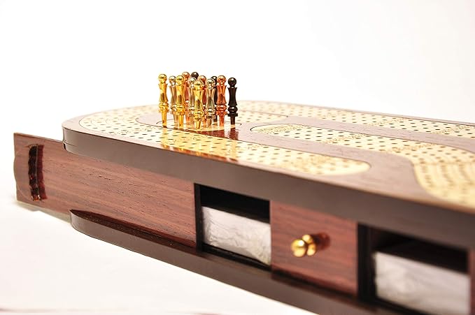 Palm Royal Handicrafts 4 Track Cribbage Board Made with Rose Wood/Maple Wood with Place of Skunk and Corner 4 Track Continuous Cribbage Board