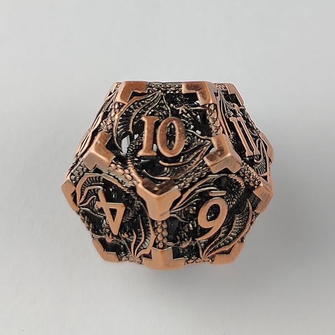 Hollow Dragon Metal Dice,Unique Dungeons and Dragons Polyhedral Dice Set for D&D TRPG,MTG,Pathfinder,Table Board Roll Playing Games D4 D6 D8 D10 D% D12 D20 (Copper)