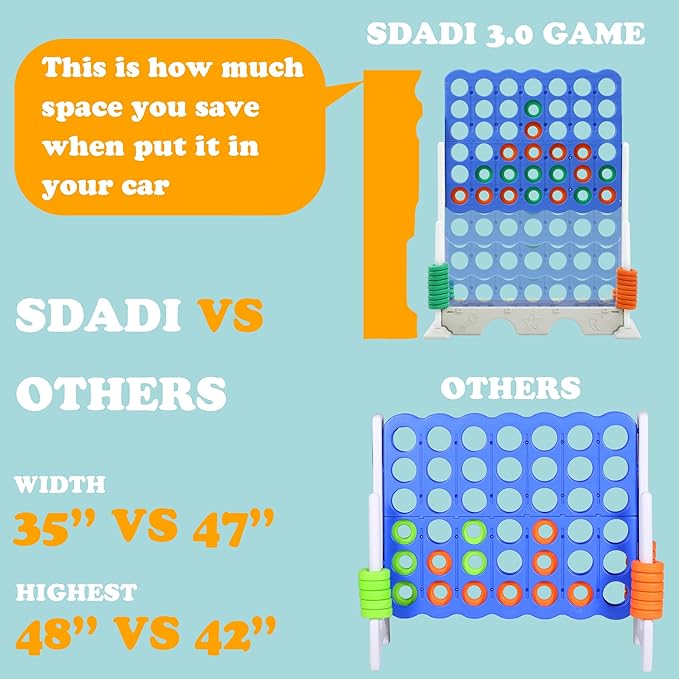 SDADI Height Adjustable Giant 4-in-a-Row Game, 2-in-1 Jumbo 4-to-Score with Golf Set, Indoor/Outdoor Fun for Kids, Adults, and Family, White