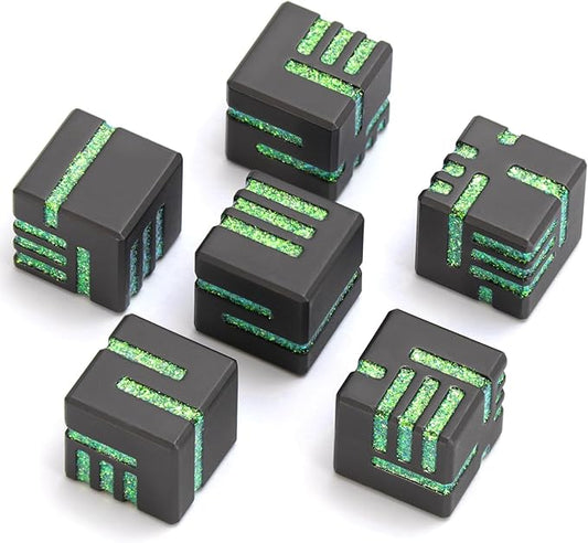 D6 Dice Set of 6 Pcs 16mm, Cool Fancy 6 Sided Dice Great Metal D6 for DND RPG Dungeons and Dragons (D6 Matte Black & Glitter Green)