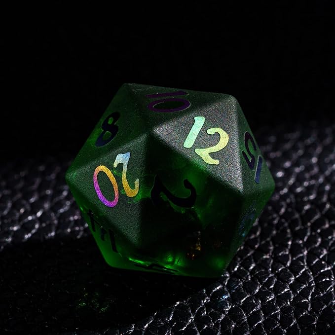 UDIXI Green Cracked Glass DND Dice Set, 7PCS Glass RPG Polyhedral Dice Set with Colorful Number for Dungeons and Dragons D&D Tabletop Game