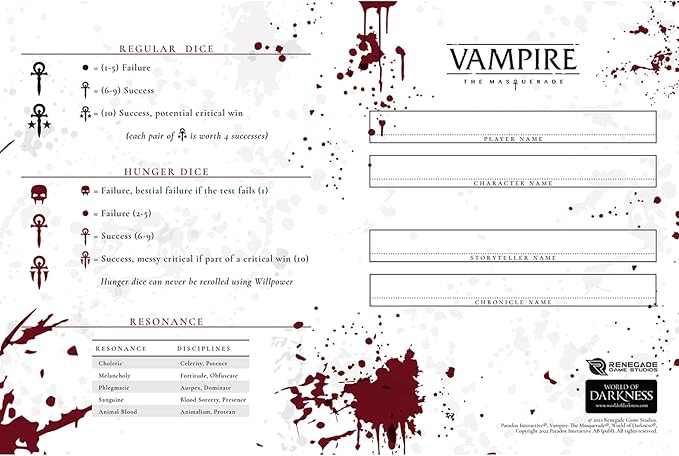 Renegade Game Studios Vampire: The Masquerade 5th Edition Roleplaying Game Expanded Character Sheet Journal, Ages 18+, Roleplaying Game Accessory