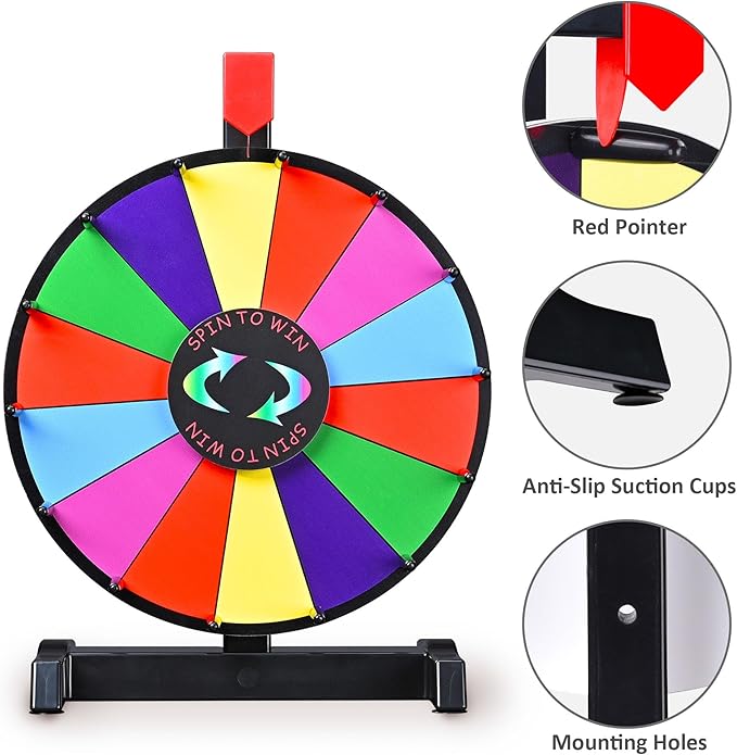 WinSpin 12" Color Prize Wheel Tabletop 14 Slots Heavy Duty Editable Spinning Wheel for Fortune Spinning Game Carnival & Tradeshow, Classic Series