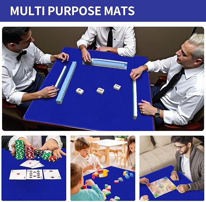 Square Large Tabletop Game Playmat,Used for Playing Poker,Mahjong,Playing Cards,and Role-Playing Games, with Thick Seam Edge,Waterproof,and Anti Slip(120 * 120cm*2mm) Blue