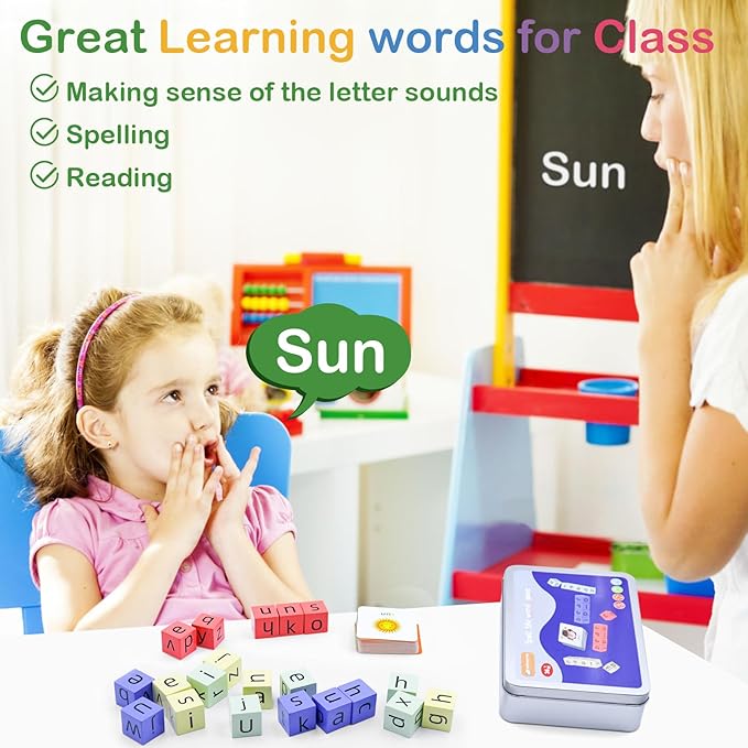 Word Spelling Game, Matching Letter Game for Kids, Fast-paced Word Race Game, 54pcs Flash Cards Alphabet Blocks, Preschool Learning Toys Gift for Kids Ages 3-8