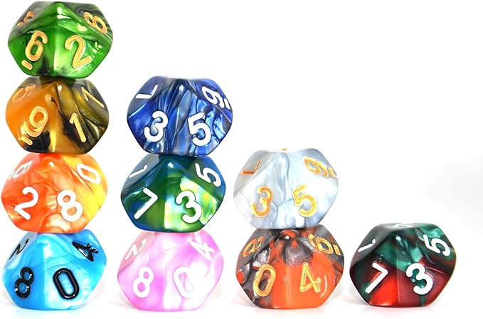 SmartDealsPro 10-Pack D4 D6 D8 D10 D12 Multi Colored Polyhedral Dice for for Dungeons and Dragons DND RPG MTG Table Games (Double Color, D10)