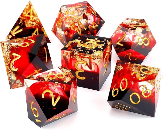 Haxtec DND Sharp Edge Resin Dice Set With Case, D&D Polyhedral Set for Dungeons and Dragons TTRPGs Gift