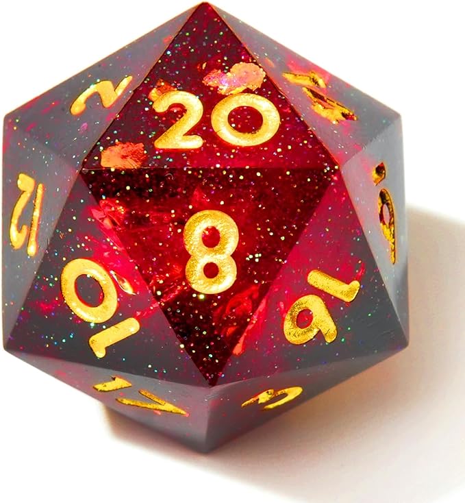 Single D20 Dice-22MM 20 sideds DND Resin Sharp Edged Resin Dice for Dungeons and Dragons, RPG, Polyhedral D&D Dice, Roleplaying Games MTG Table Games