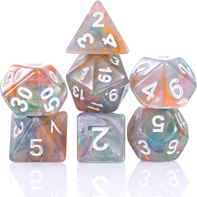 Role Playing Dice Set - 16mm Transparent Polyhedral DND Dice in Mixed Colors (Orange, Green, Purple) - Perfect for Dungeons and Dragons, Tabletop Games, and Math Teaching