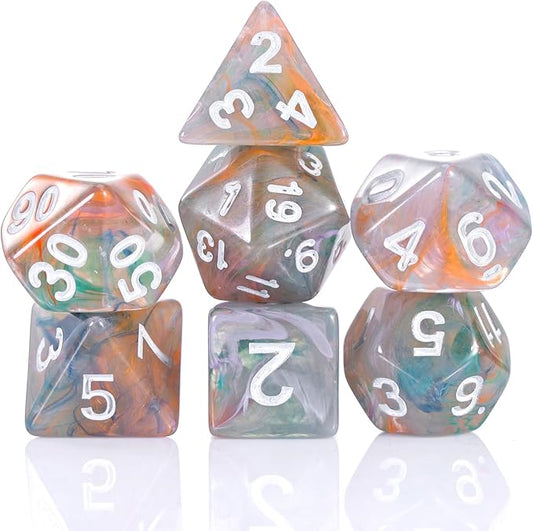 Role Playing Dice Set - 16mm Transparent Polyhedral DND Dice in Mixed Colors (Orange, Green, Purple) - Perfect for Dungeons and Dragons, Tabletop Games, and Math Teaching