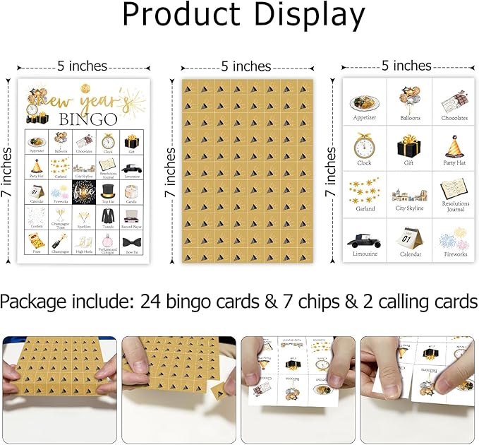 Ziyouza New Year’s Bingo Games Cards, New Year Winter Party Bingo, 24 Players Bingo Games for Family Party Outdoor Trip Activity