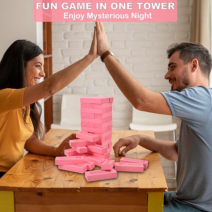 Nerien Couples Games for Adults - 54Pcs Fun Stacking Blocks for Couples, Super Naughty Block Tower Game, Wooden Tumbling Stacking Puzzles Challenge for Him Her