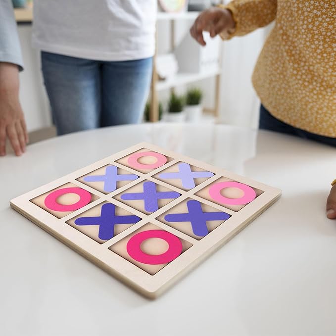 Wooden Tic TAC Toe Game Noughts and Crosses Chess Board Game XO Table Toy for Outdoor Indoor Kids Families Coffee Table Decor, Pink