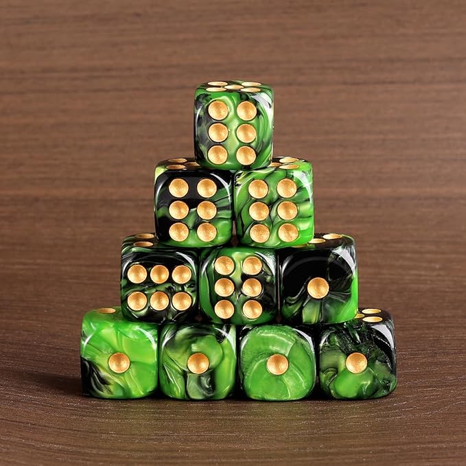 24 of Pack 16MM 6 Sided Dice Set,Two Colours D6 Game Dice Set, 6 Sided Standard Dices for Yahtzee, Bunco or Teaching Math,with Portable Dice Pouch(Green and Black)