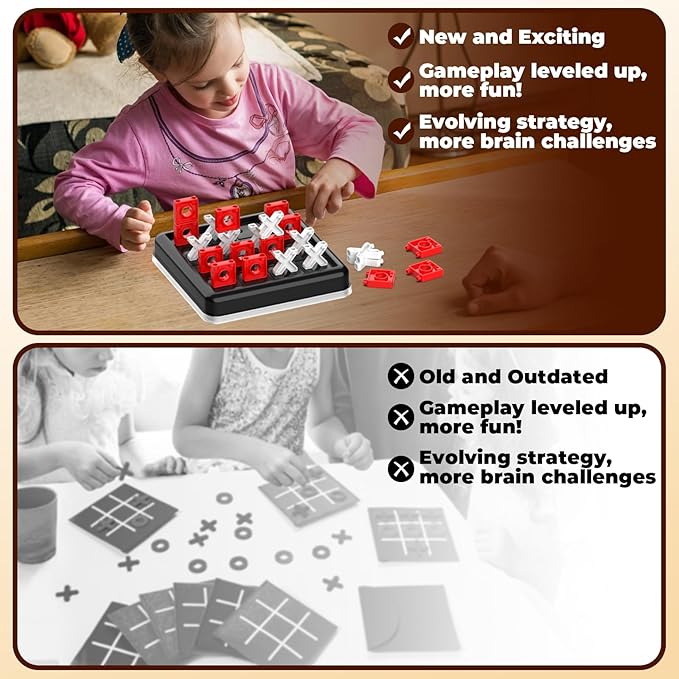 3D Tic Tac Toe Game, Travel Pack Challenging XO Blocks Board, Travel Board Games, Bar Games, Party Game, Family Games, Game Night for Adults