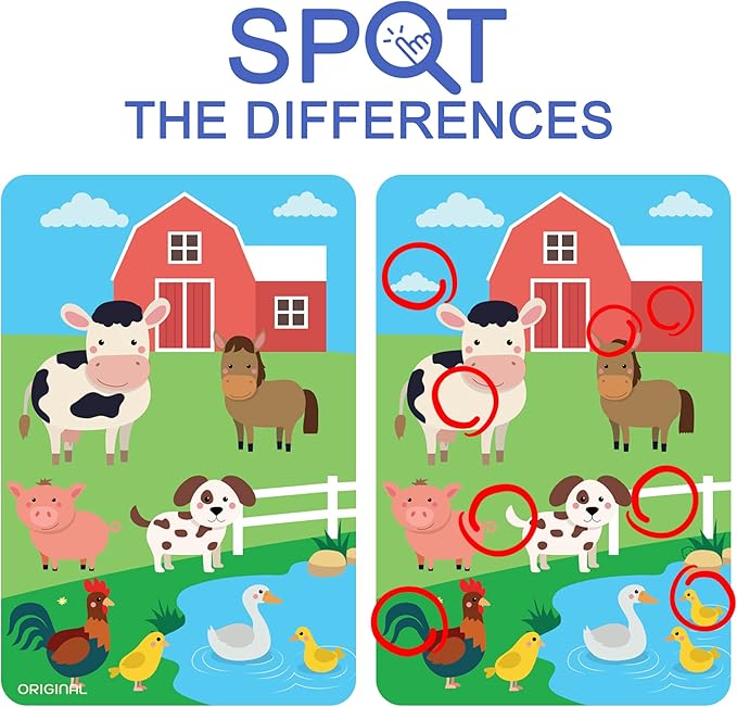 LotFancy Matching Game, Spot The Differences, Card Game for Kids, Fun Picture Puzzle Activity Cards for Family Game Night and Travel Games, Ages 2-9