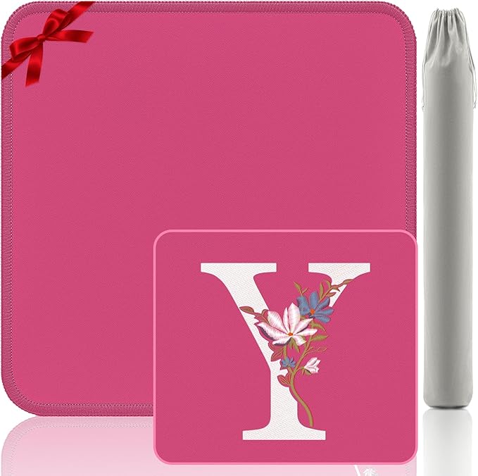 Mahjong Mat | Neoprene Anti-Slip Noise Reduction, Simple Design & Embroidery | 32.4x32.4 Inch Pink | Perfect for Mahjong, Board Games & Tile Games | Elegant Gift(Custom Y Letter)