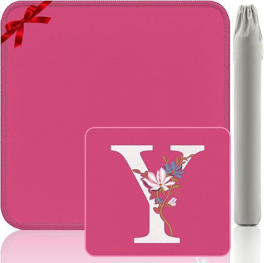 Mahjong Mat | Neoprene Anti-Slip Noise Reduction, Simple Design & Embroidery | 32.4x32.4 Inch Pink | Perfect for Mahjong, Board Games & Tile Games | Elegant Gift(Custom Y Letter)