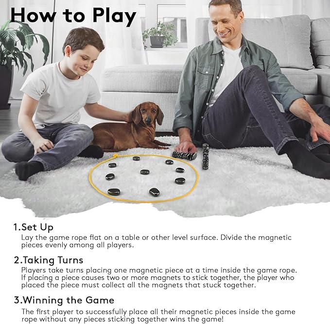 Magnetic Chess Game with 24 Stones & Rope, Portable Strategy Game for Kids & Adults, Magnetic Chess Game with Stones, Family Party Game, Educational Puzzle Games