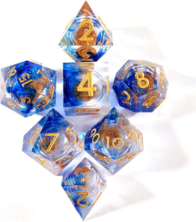 Liquid Core Quicksand Resin DND Dice, Sharp Edge Dungeons and Dragons Polyhedron Game Dice Set for Role Playing Games RPG Explorer Magic, Holiday Birthday Gifts Party Favors