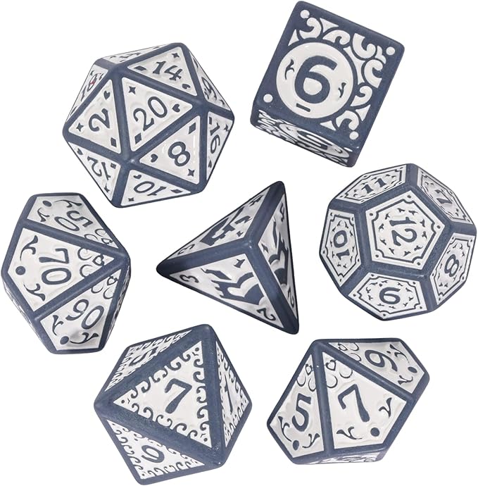 7-Die DND Dice Set New Pattern Polyhedral Dice Set with Leather Bag D&D Dice Set for Dungeons and Dragons RPG MTG Table Games(Blue White)