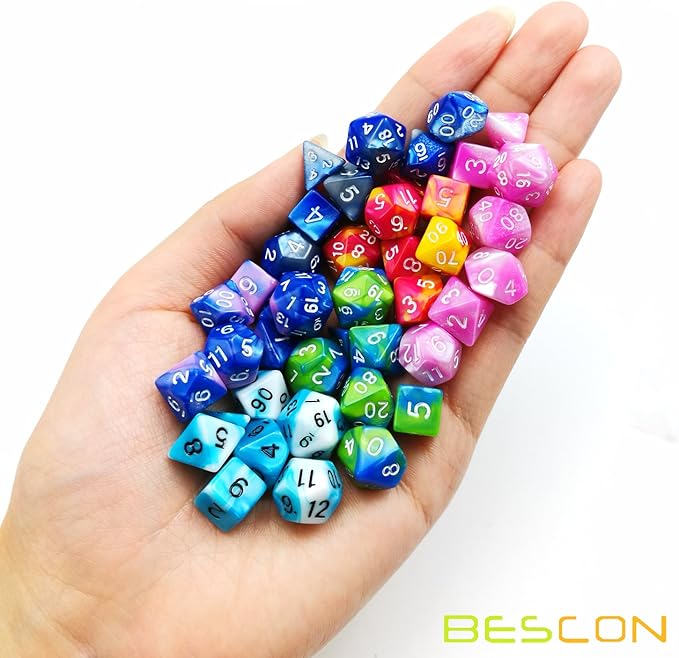 Bescon Mini Gemini Two Tone Polyhedral RPG Dice Set 10MM, Mini RPG Dice Set D4-D20 in Tube Packaging, Assorted Colored of 42pcs (7X6