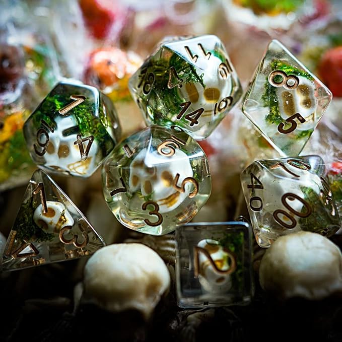 UDIXI 7-Die DND Dice Set, Polyhedral Dice Set D&D Skull D and D Dice Set for Dungeons and Dragons RPG Tabletop Games (Skull-Seaweed)